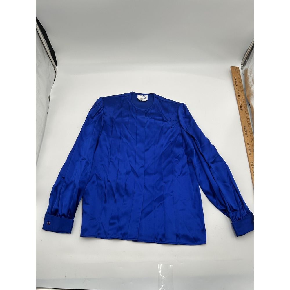 Vintage Francesca of Damon for Starington 100% Silk Top Pleated Royal Blue Sz 10